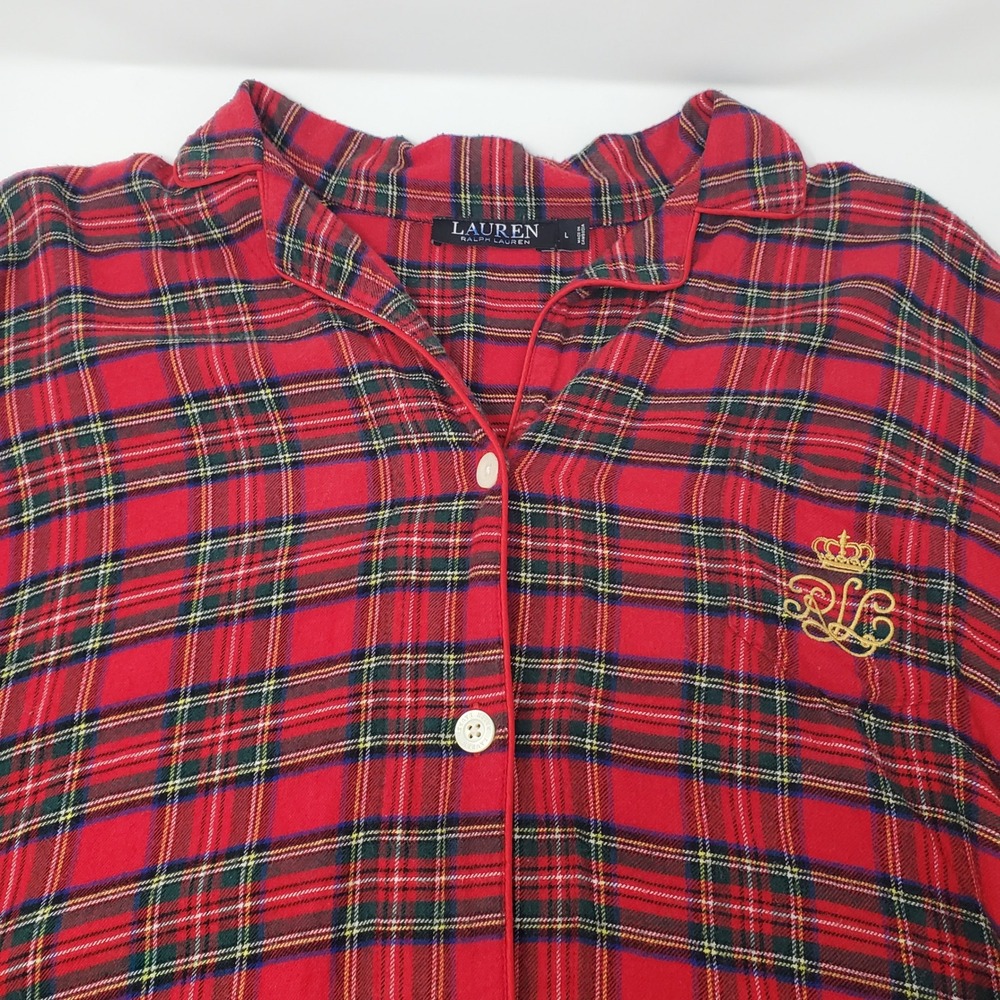 Lauren Ralph Lauren Pajama Top Womens L LN92020F Red Plaid Button Long Sleeve